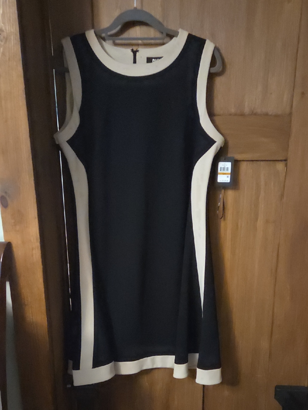 DKNY Sleeveless Black and Cream A-Line Dress